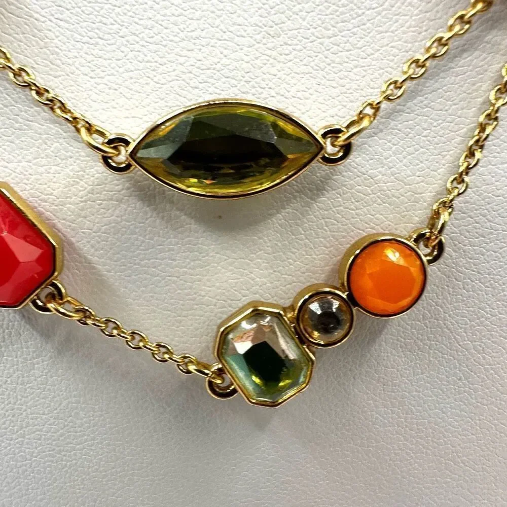 Kate Spade gold tone long rhinestone neon station necklace